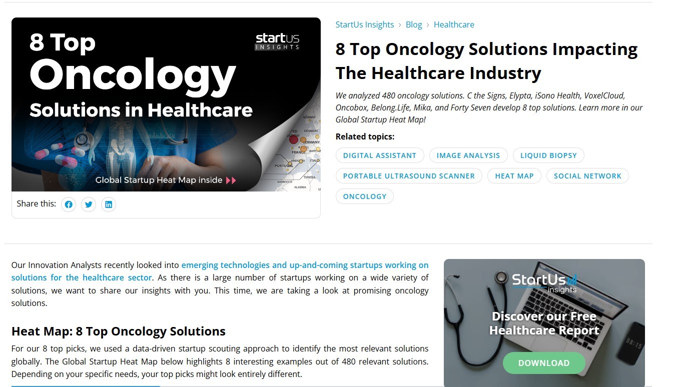 Image of the content from the article referring to Belong.life as Oncology Solution